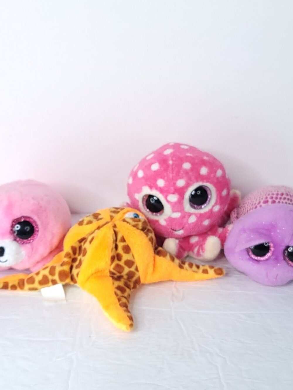 Seal Starfish Turtle Octopus Aquarium Sea Life Plushies Lot Of 4 Pink Glitter